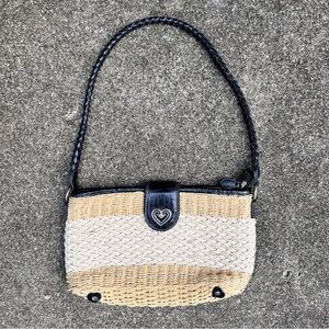 Vintage 90’s Coldwater Creek woven straw and leather shoulder bag purse
